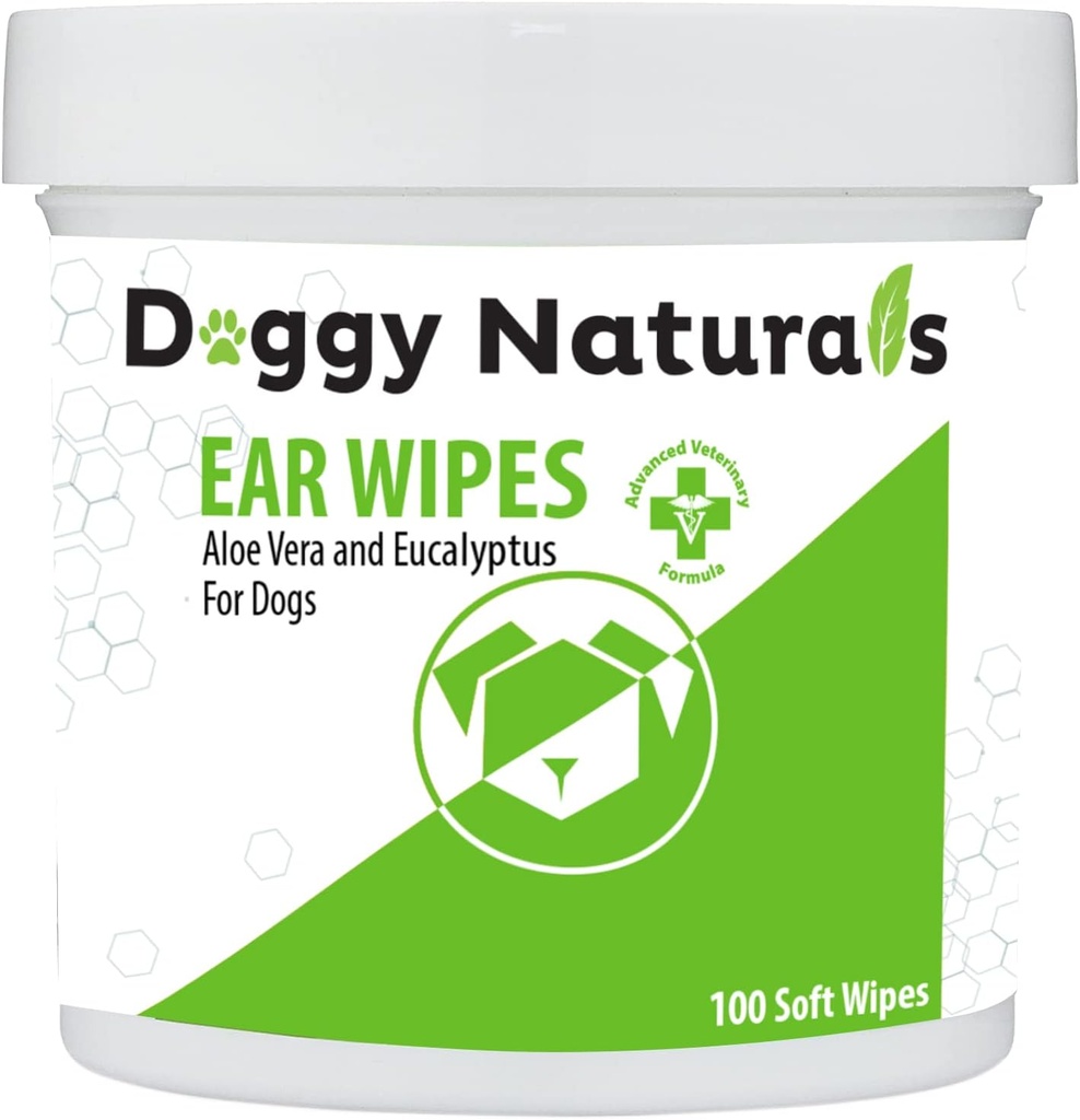 Limpiador de oídos con Aloe y Eucalyptus (100 Conde) - Limpiador de dientes para perros (Made in U.S.A) (100ct Wipes con Aloe &amp; Eucalyptus)