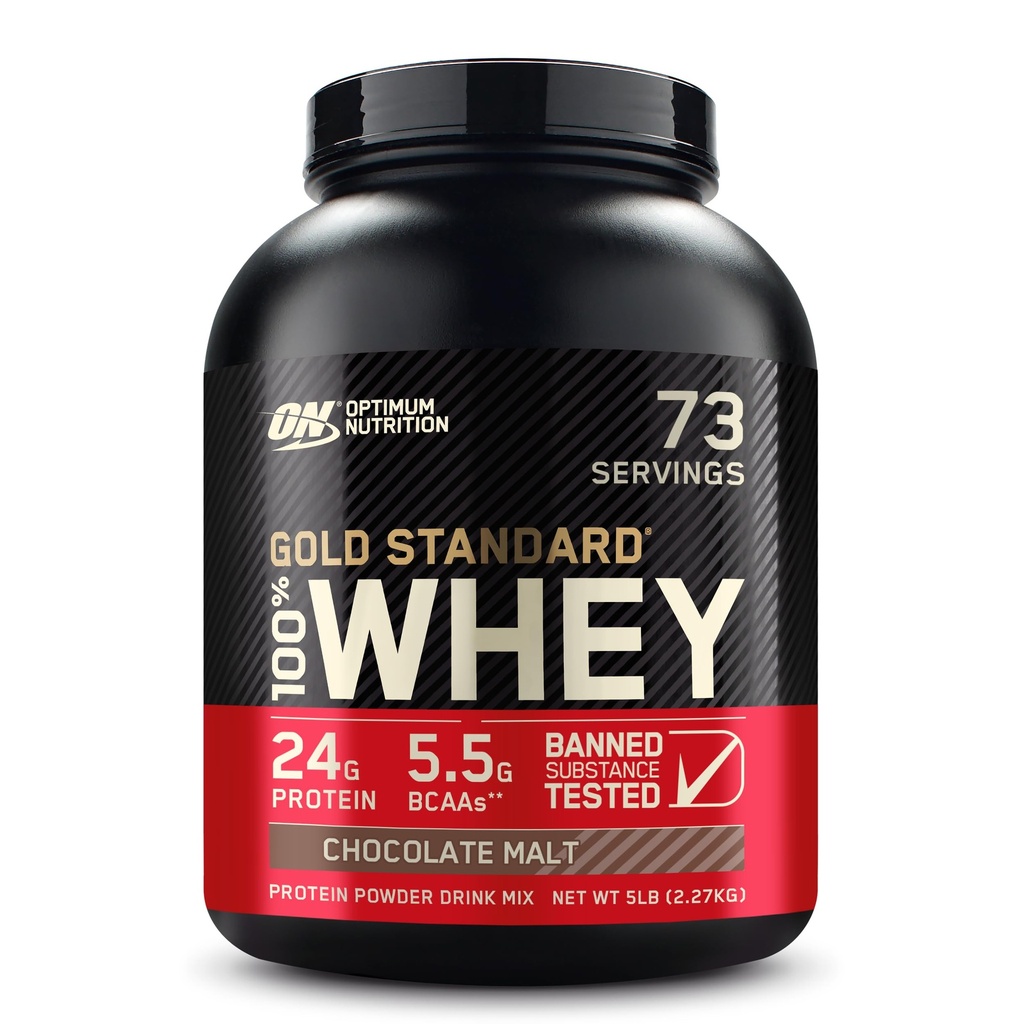 Optimum Nutrition Gold Standard 100% Whey Protein Powder, Chocolate Malt, 5 libras (Packaging May Vary)