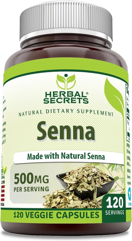 Herbal Secrets Senna Supplement TEN 500 Mg TEN 120 Veggie Capsules ← Hecho con Natural Senna Silencio No-GMO Silencio Gluten-Free TEN Made in USA