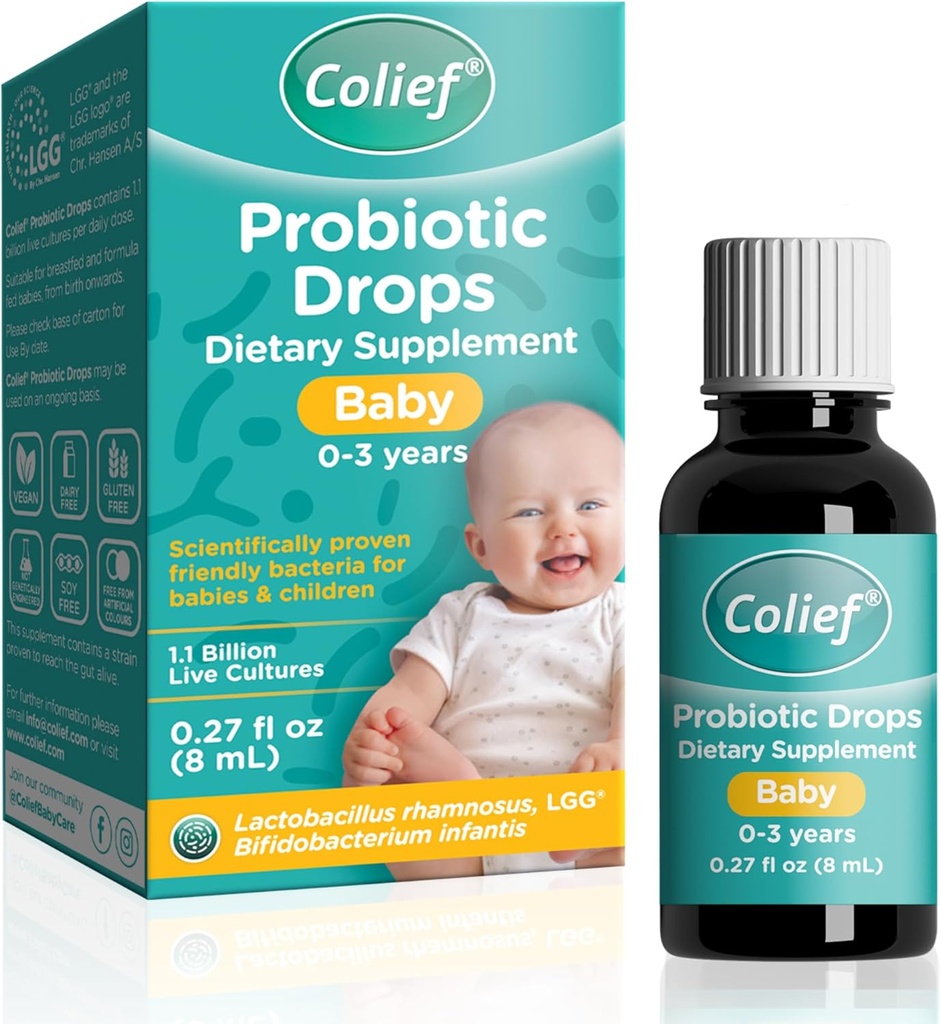 Colief Probiotic Drops Baby ← 1.1 Billion Live Cultures ← Lactobacillus Rhamnosus " Bifidobacterium Infantis ← Adecuado desde el nacimiento tóxica Bacterias amigables científicamente probadas