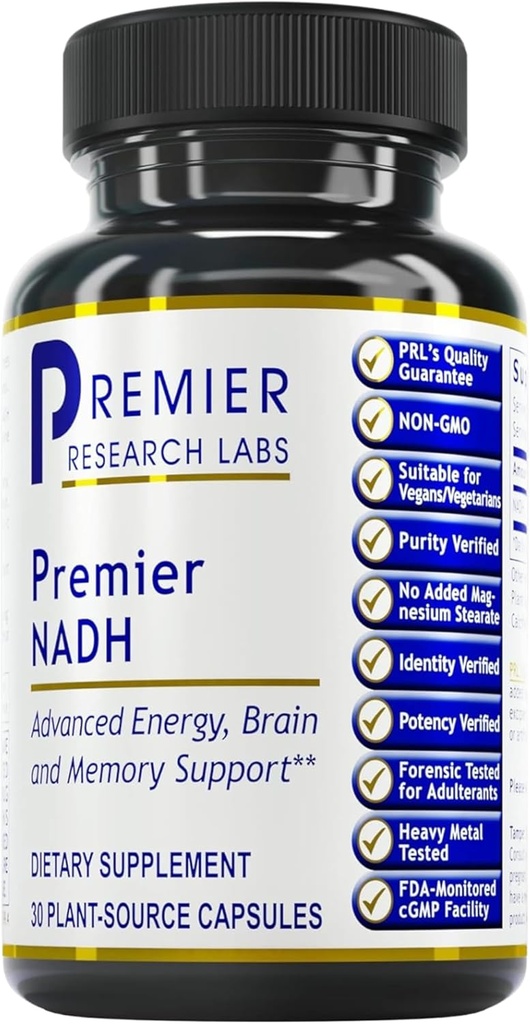 Premier Research Labs NADH - NADH Supplement, NAD Supplement for Men & Women, Nicotinamide Adenine Dinucleotide, Cell Regenerator, Respiratory Support - 30 Vegetarian Capsules
