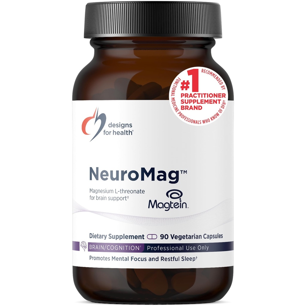 Diseños para la salud NeuroMag Magnesium L-Threonate - Suplemento de Magnesio Chelated de Magtein para la salud cerebral " Función cognitiva - Magnesio biodisponible L Threonate (90 cápsulas Vegan)