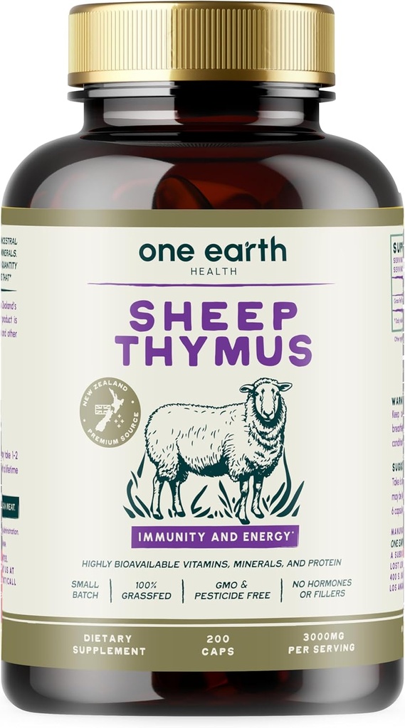 One Earth Health Grass Fed Thymus - New Zealand Sourced Thymus. 3.000 mg por servicio, 200 Conde