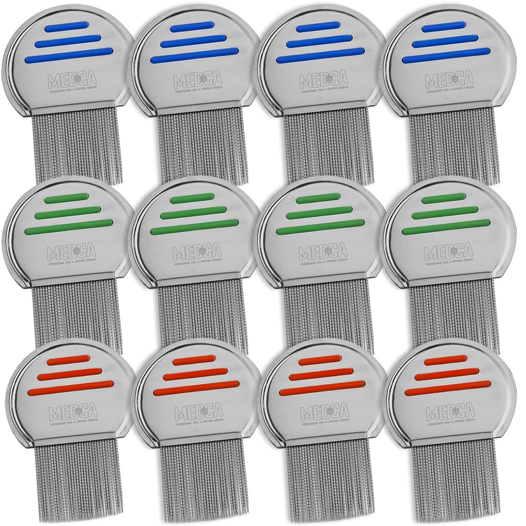 Lice Comb - (Pack of 12) Tratamiento de ratones de cabeza que es individualmente empaquetado de acero inoxidable profesional y Nit Combs elimina los huevos con consejos redondeados para el confort