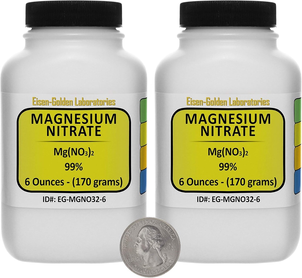 Nitrato de magnesio [Mg(NO3) 2] 99% Powder de Grado de Alimentos de la USP 12 Oz en dos botellas