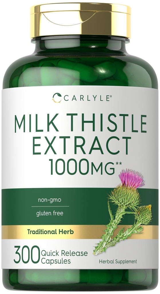 Carlyle Milk Thistle 1000mg Silencio 300 cápsulas ← Non-GMO, Gluten Free Extract