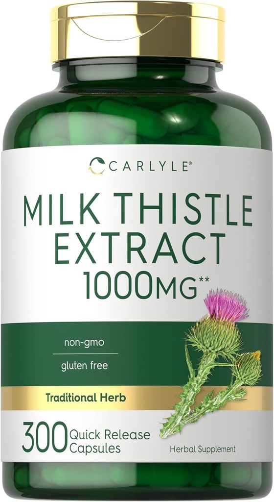 Carlyle Milk Thistle 1000mg Silencio 300 cápsulas ← Non-GMO, Gluten Free Extract