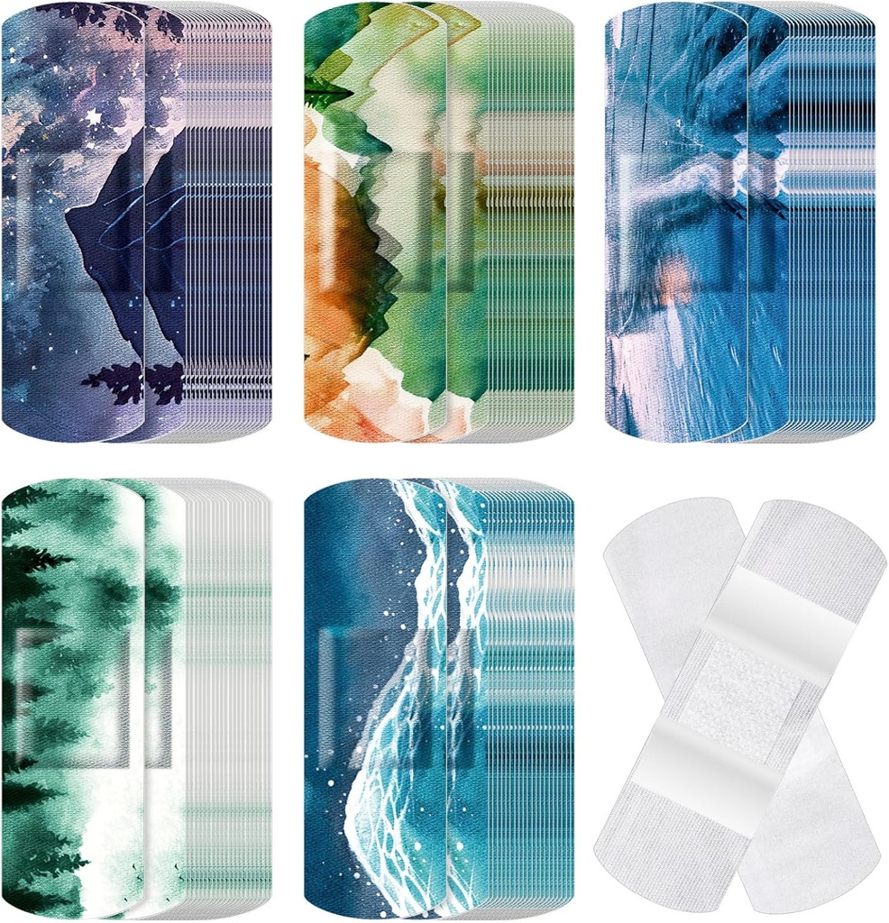 120 Pcs Fabric Adhesive Flexible Bandages Bulk Assorted Shapes and Patterns Small Colorful Pretty Fabric Bandages with Non Stick Pad 3 x 1 Inch for Cuts Wound Scrapes Women(Vintage)