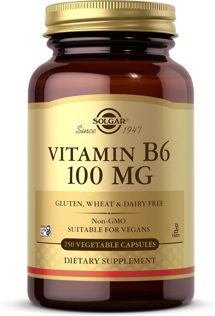 Solgar Vitamin B6 100 mg, 250 Vegetable Capsules