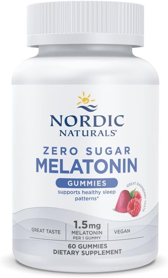 Nordic Naturals Zero Sugar Melatonin Gummies, Raspberry - 60 Gummies - 1.5 mg Melatonin - Great Taste - Restful Sleep, Antioxidant Support - Non-GMO, Vegan - 60 Servings