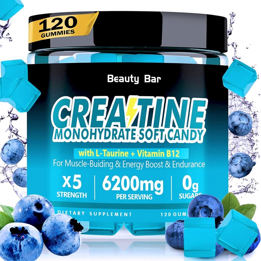 Cretina Monohydrate Gummies,6200mg para Hombres &amp; Mujeres, Creatina Chewable para el crecimiento del músculo mejorado, fuerza y recuperación, Sugar gratis Pre-Workout Suplemento,120 Cuenta,Blueberry Flavor