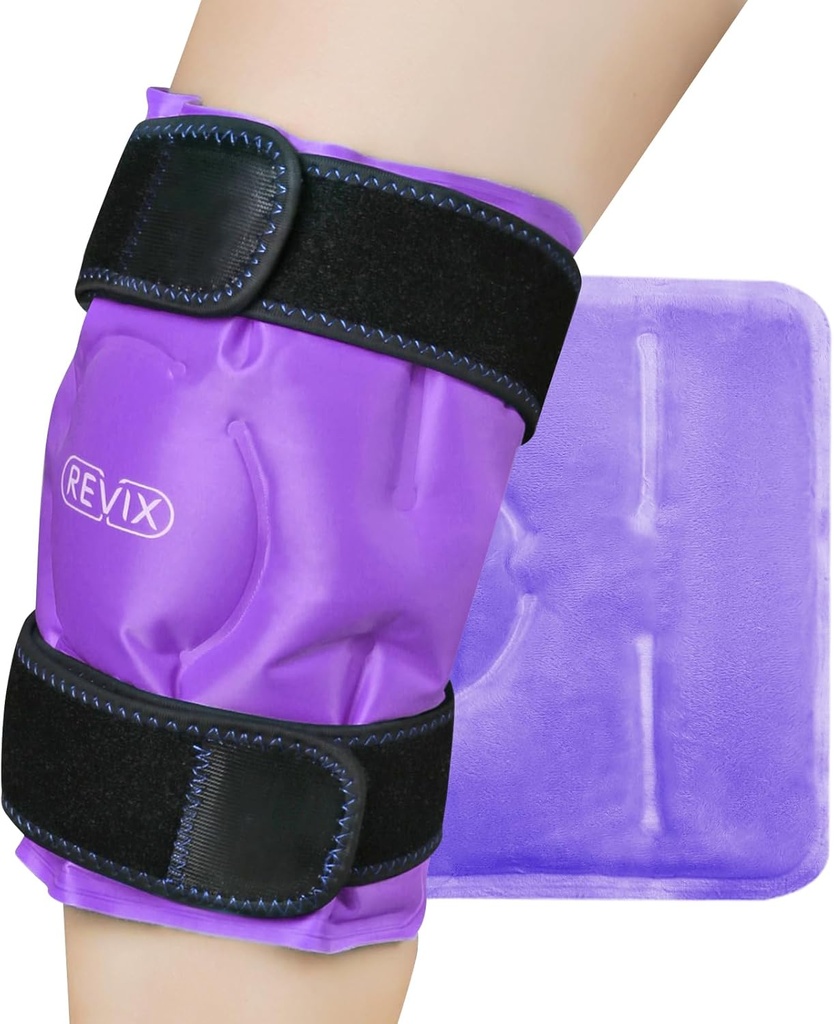 REVIX Knee Ice Pack for Injuries Reusable, Gel Ice Wrap with Cold Compress Therapy for Swelling, Bruises, Injuries, Artritis, Aplicación sin manos