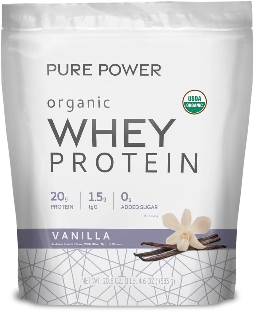 Dr. Mercola Pure Power Organic Whey Protein - 20 g Protein - Apoya el Crecimiento del Musculo & Energy - Grass-Fed Whey Concentrate - 15 Servings (20.60 oz) - Vanilla
