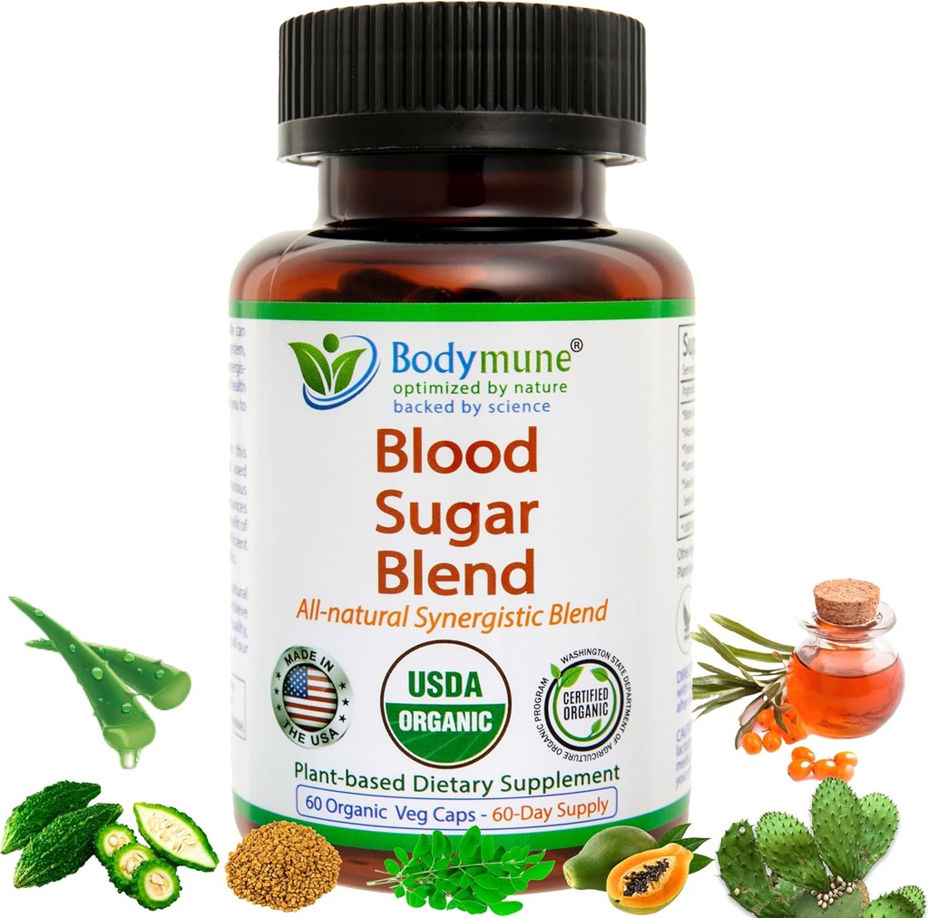 USDA Organic Blood Sugar Blend ← Apoya Metabolism saludable* TENIDO CON Bitter Melon, Moringa, Aloe Vera, Nopal, Papaya Extracts &amp; More TEN 60-Day Supply TEN Vegan " Non-GMO TEN USA-Made