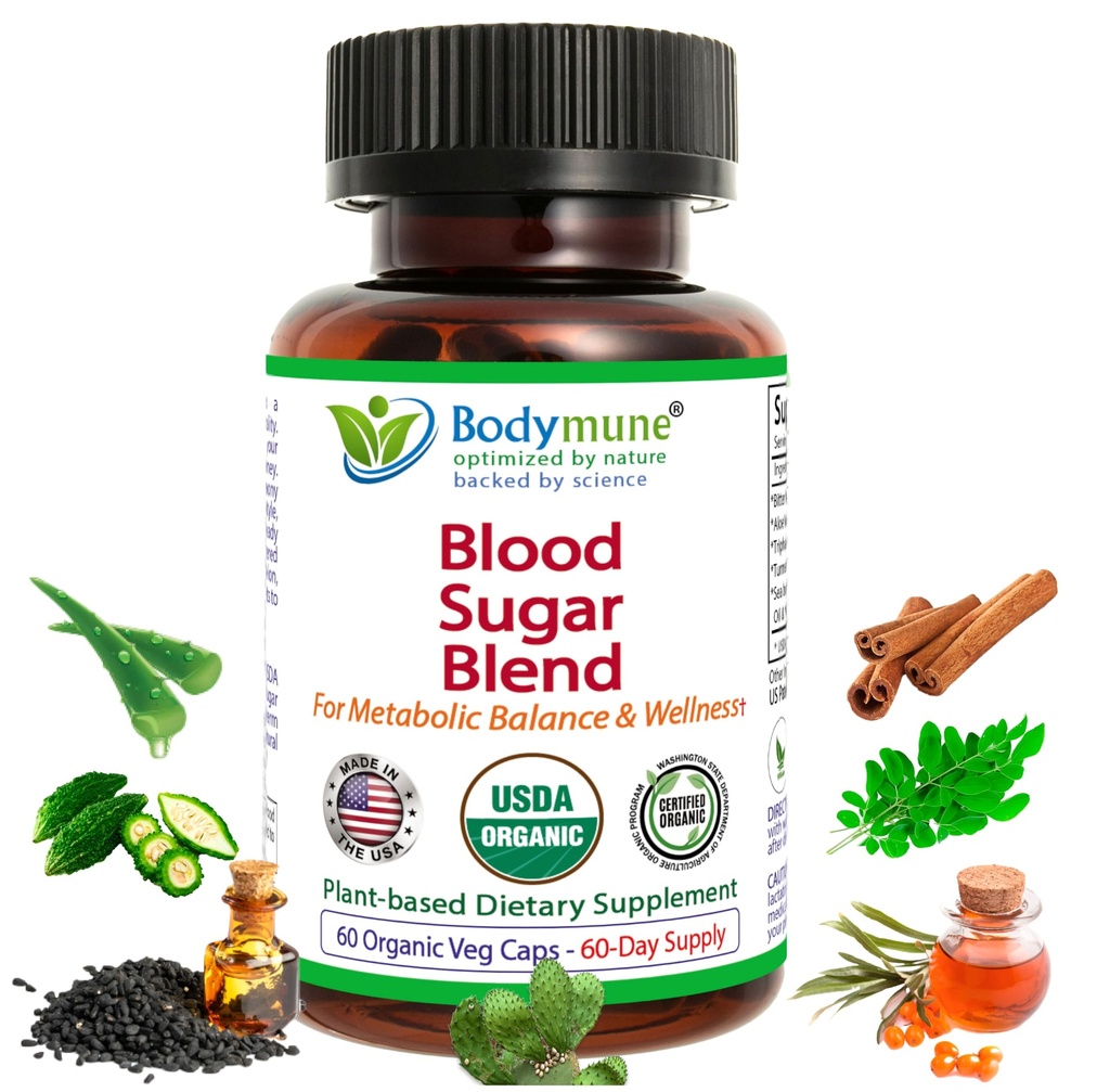 USDA Organic Blood Sugar Blend ← Apoya Metabolism saludable* TENIDO CON Bitter Melon, Moringa, Aloe Vera, Nopal, Papaya Extracts &amp; More TEN 60-Day Supply TEN Vegan " Non-GMO TEN USA-Made