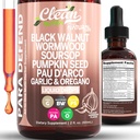 para Defend Wormwood Black Walnut Cleanse for Humans Drops Liquid Soursop Ajo PAU D'Arco Oil of Oregano Turmeric Berberine Neem Extract Hull Bark Tincture by Clean Nutra