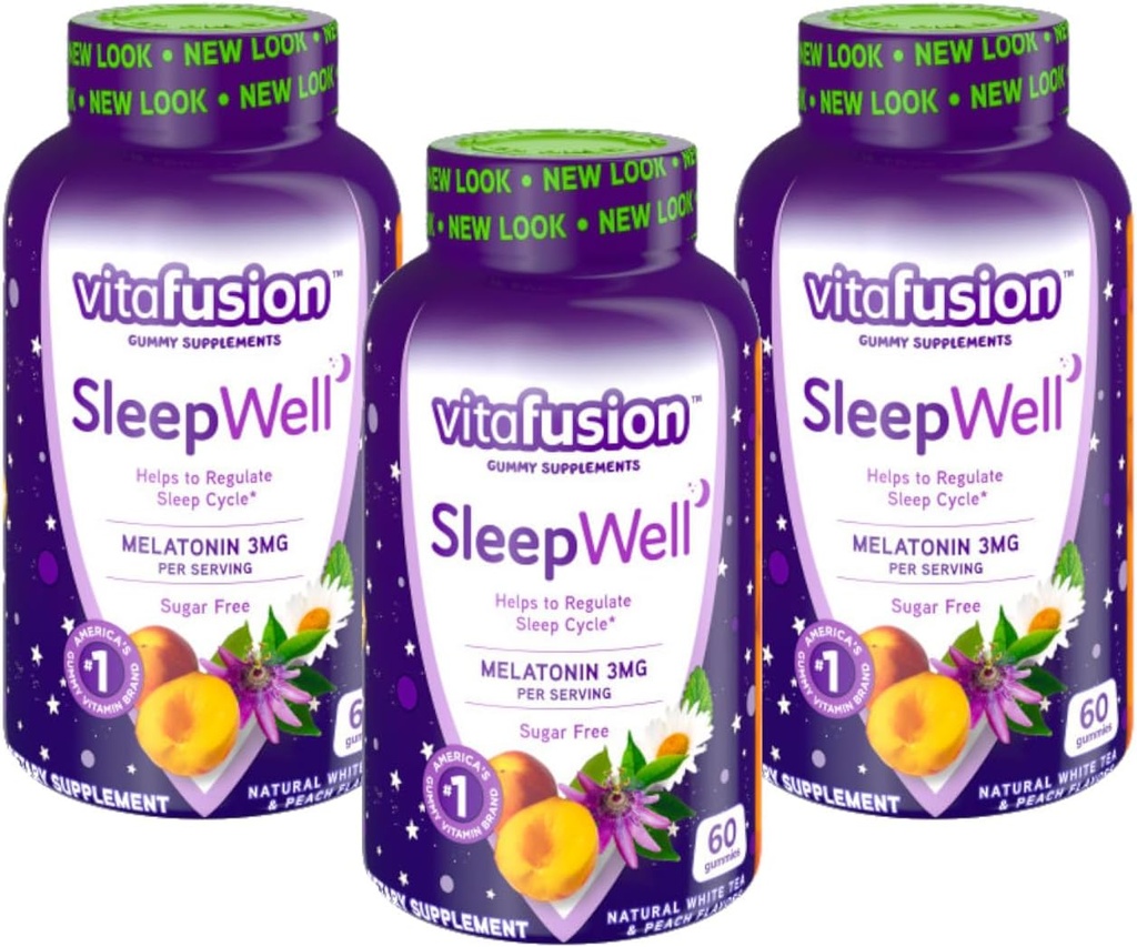 Vitafusion Sleep Well Melatonin Gummies Azúcar Gratis, 60 Cada (3 Pack)