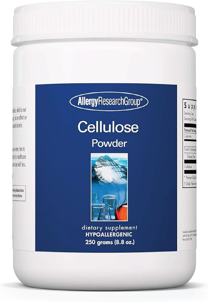 Grupo de investigación de alergia Polvo de celulosa - Microcrystallina Polosa de celulosa, 2000 mg Suplemento de fibra insoluble, celulosa empobrecida, no fisionable, hipoalergénico - 8,8 Oz