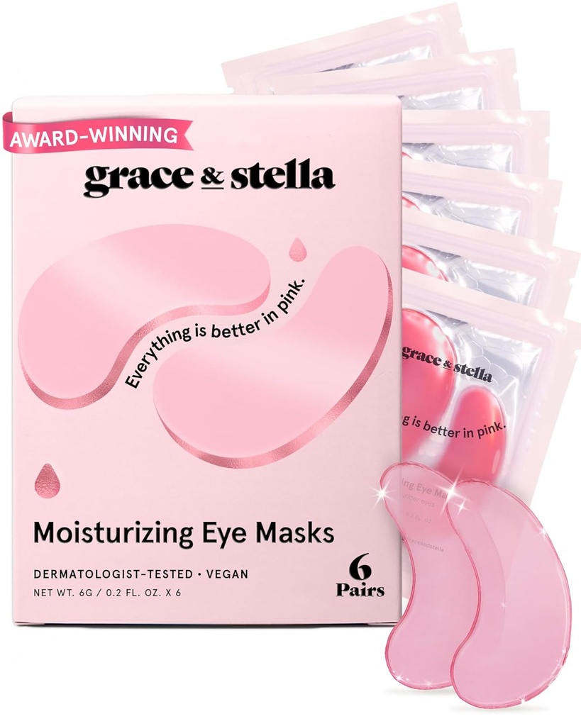 Grace &amp; stella Award Winning Under Eye Mask - Reduce Dark Circles, Puffy Eyes, Undereye Bags, Wrinkles - Gel Under Eye Patches - Regalos para mamá - Vegan Cruelty-Free Self Care (Pink, 6 Pares)
