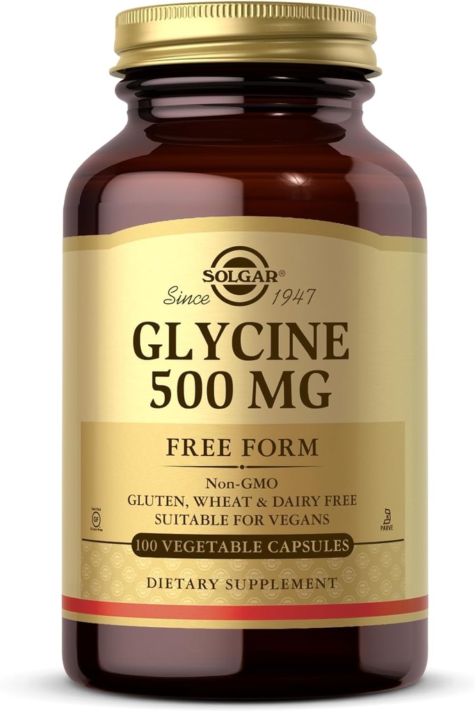 Solgar Glycine 500 mg - 100 cápsulas vegetales - No GMO, Vegan, Gluten Gratis, Dairy Free, Kosher - 100 piezas