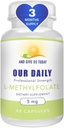 Nuestros Vites diarios L-Methylfolate 5 mg / 5000 mcg Folato activo de fuerza máxima, 5-MTHF, Filler Free, Gluten Free, Non-GMO, Vegetarian Capsules 90 Conde (3 Month Supply)
