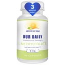 Nuestros Vites diarios L-Methylfolate 5 mg / 5000 mcg Folato activo de fuerza máxima, 5-MTHF, Filler Free, Gluten Free, Non-GMO, Vegetarian Capsules 90 Conde (3 Month Supply)