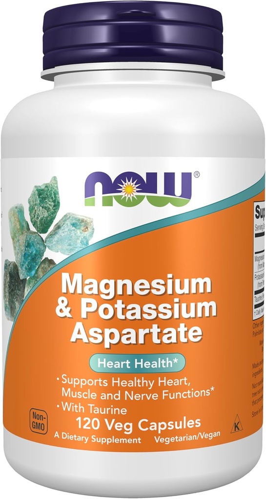 AHORA Suplementos de alimentos, Magnesio &amp; Potasio Aspartate with Taurine, Heart Health*, 120 Veg Capsules