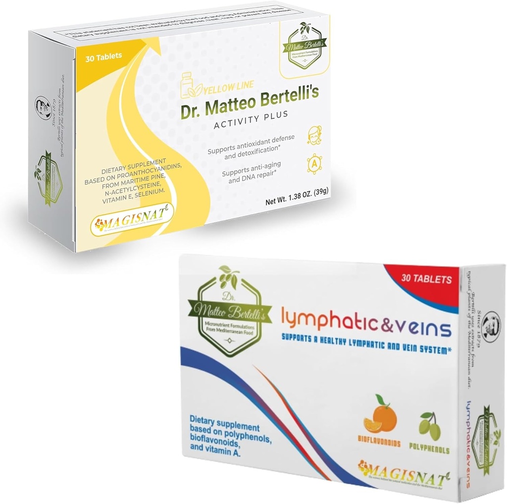 La actividad del Dr. Matteo Bertelli " Lymphatic Support Bundle (30+30 Tablets) - N-Acetylcysteine, Hydroxytyrosol, Vitamina A, Proanthocyanidins, Hesperidin, Citrus Extract