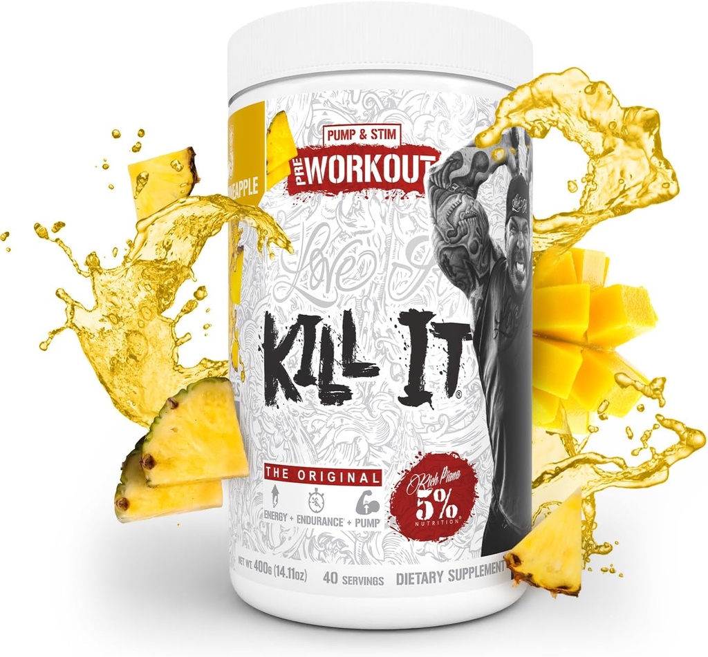 5% Nutrición Rich Piana Kill It Pre Workout Powder w/Creatine, Caffeine, Beta Alanine, Hydroprime Glycerol for Pump, Strength, Endurance TEN 14.11 oz, 40 Srvgs (Mango Pineapple)