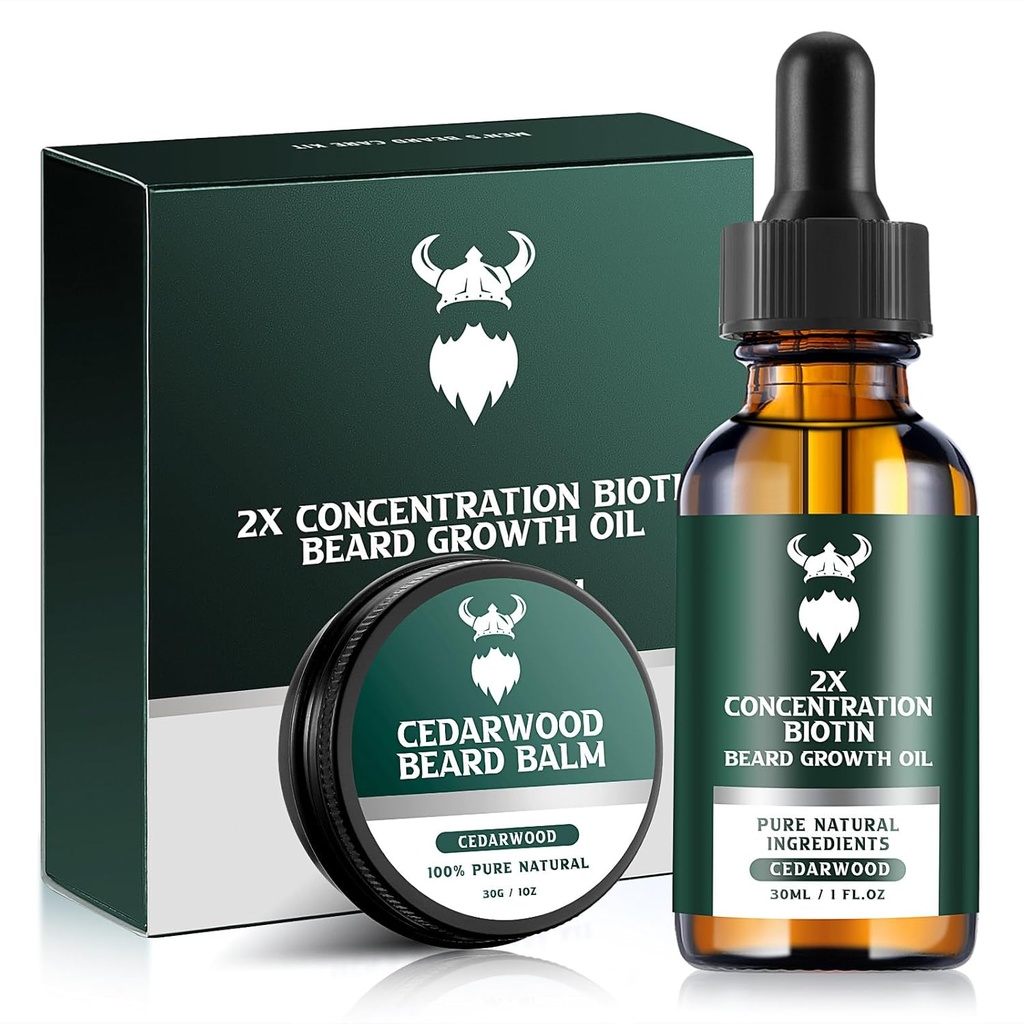 Kit de crecimiento de la barba - 2X Concentración Biotina para Hombres, Natural Argan, Jojoba Aceites y Vitaminas (Cedarwood)