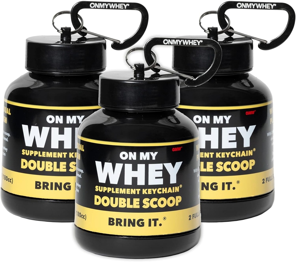 ONMYWHEY Protein Powder Container to Go - Travel Water Bottle Funnel para Mezclas, Portable Pre Workout Suplemento Contenedores &amp; dispensador embudos, Mini Preworkout Suplementos Holder Keychain Bottles
