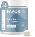 Favor Creatina y Bovine Colostrum Powder - Cretina Monohydrate Colostrum Suplemento, IgG de Alta Inmunoglobulina, Fuerza, Recuperación de Musculos y Salud Gut para Hombres y Mujeres, 45 Servimientos, Desarrollado