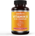 Zentastic Vitamina B-Complex - Todas las vitaminas B con B12, B6, B9 ácido fólico, Choline, Inositol - Formas activas y metilo - Sistema nervioso, energía, metabolismo, soporte inmunológico - 90 cápsulas veganos