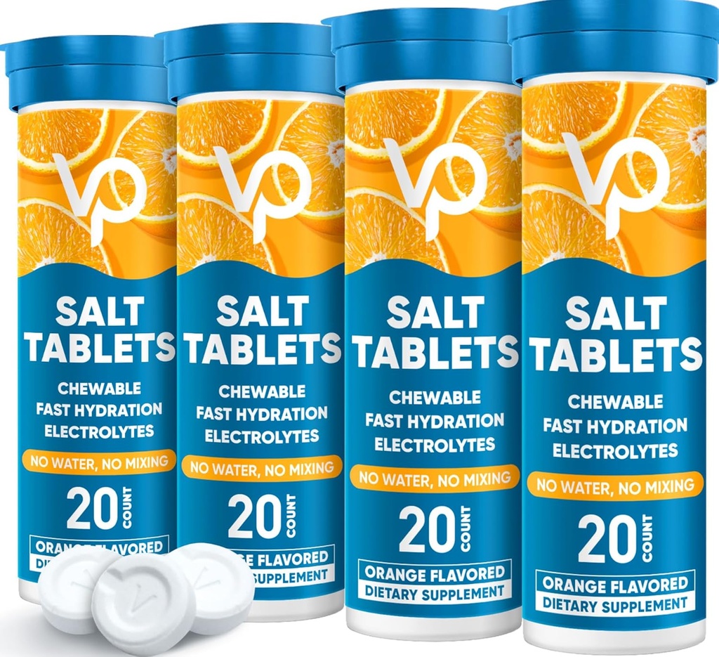 Venture Pal Chewable Electrolyte Tablets, 80 Cuenta Fast-Dissolve Sugar-Free Stick Salt Tablets - Variety Pack for Rapid Hydration, Outdoor Running, Hiking, Sports ← Keto & Vegan Friendly ← 4 Pack