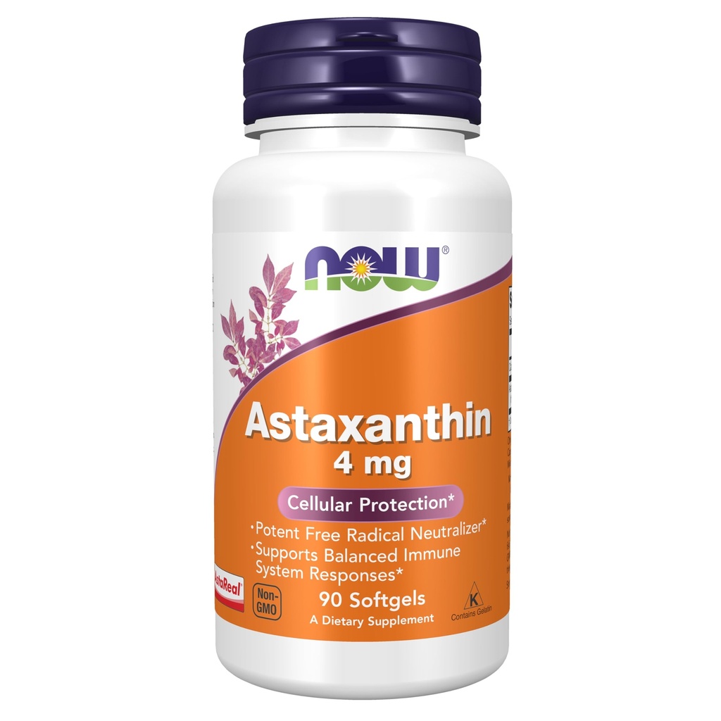 NOW Supplements, Astaxanthin 4 mg derived from Non-GMO Haematococcus Pluvialis Microalgae and has naturally occurring Lutein, Canthaxanthin and Beta-Carotene, 90 Softgels