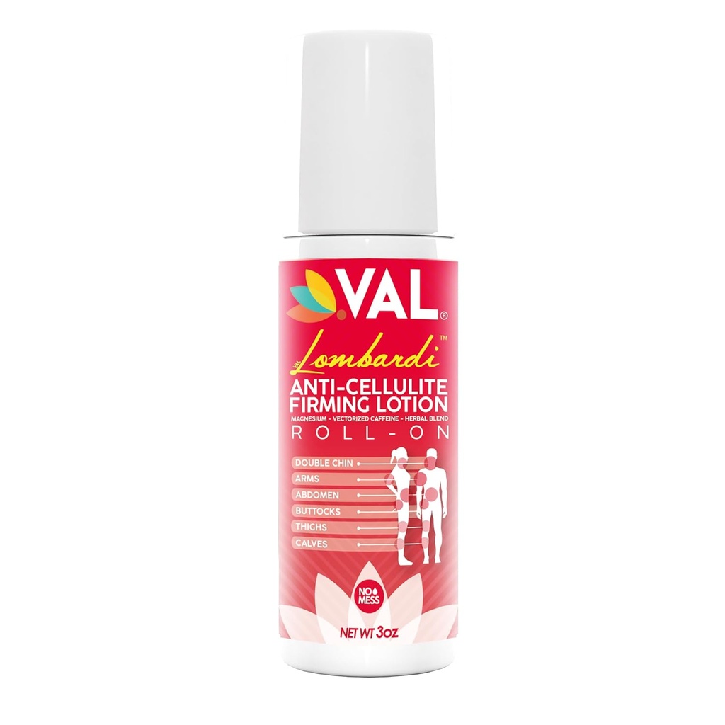 VAL Anti Cellulite Firming Roll-On | Caffeine + Magnesium + Herbal Blend | Skin Tightening & Detox for Legs, Arms, Chin | No-Mess Lotion for Women & Men | 3oz