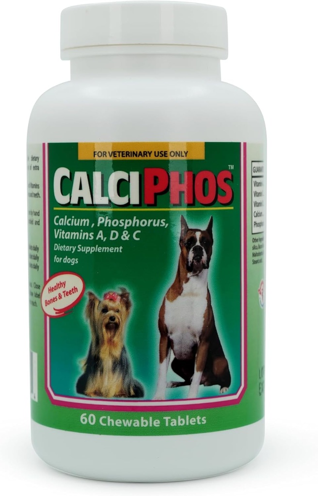 Calciphos Suplemento dietético por Interfarma Corp ← Protección del cartílago, Huesos saludables " , Apoyo conjunto para los perros que viven con el calcio, el fósforo, " Vitamina A, D &C ANTE Beacon Flavor TEN 60 Tabletas.