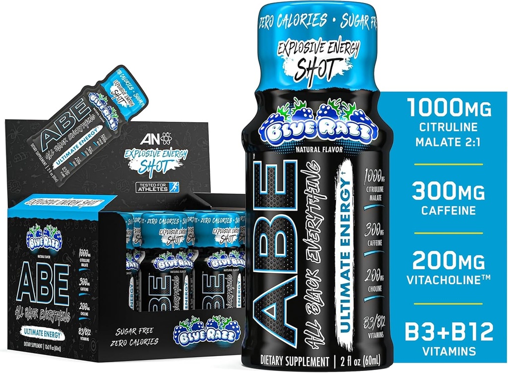 All Black Everything Energy Shots ← 12 Pack ← 300mg Caffeine ← Blue Razz Silencio Zero Sugar Silencio Energy Focus Suplemento Silencio Nootropic Blend for Gym or Work