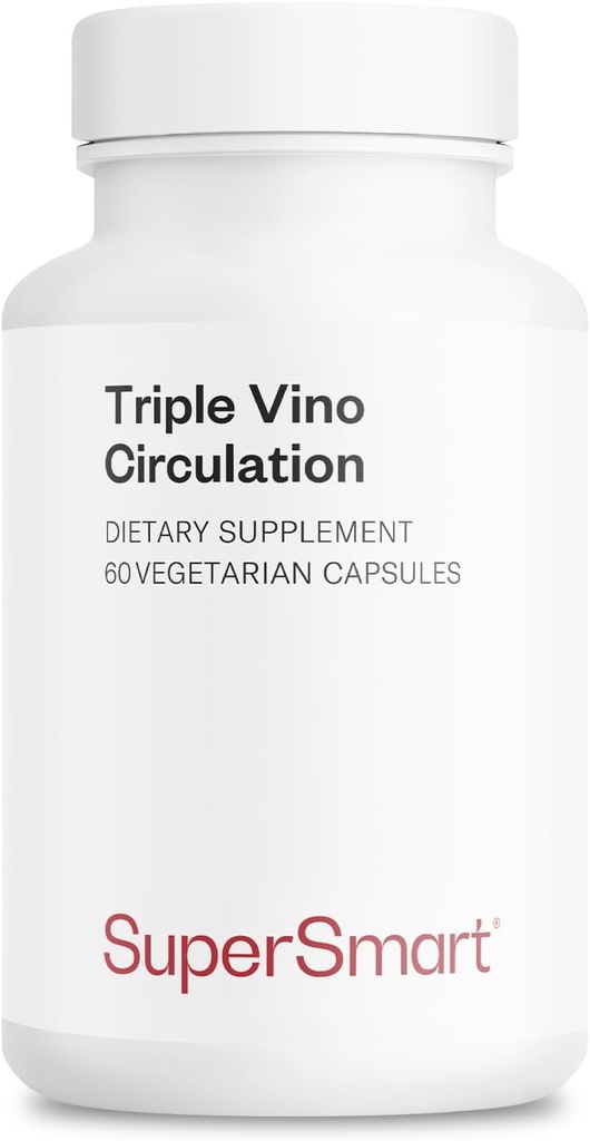 Supersmart - Circulación Triple Vino ( Alta Potencia) - 3-en-1 Fórmula - Red Vine Leaf Extracto - con Grape Seed &amp; Marc ANTE Vegan &amp; Gluten Gratis - 60 Veg Capsules