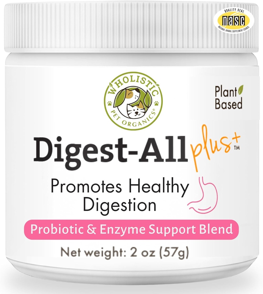 Orgánicas de mascotas Wholistic Probióticos para perros con enzimas digestivas & fibra prebiótica - 2 Oz - Probióticos de gato diario para la salud digestiva, antidiarrea " Gut Support - Suplemento de polvo natural