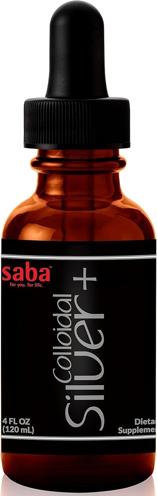 Saba Colloidal Silver 50PPM, 4Fl Oz.- Seasonal Wellness, Immune Support -Este producto multiusos viene en mano para varios de los accidentes pequeños de la vida. Es un deber-tener en cada hogar -24 servicios