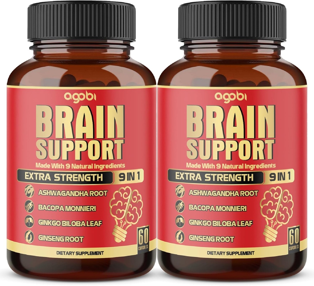 agobi 9in1 Brain Support Suplemento - 2 Packs 60 Condes Blended Ashwagandha, Panax Ginseng, Gotu Kola, Ginkgo, Black Pepper &amp; Más - Precisión, Focus, Memory &amp; Energy Production Support