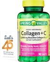 Collagen de Spring Valley + C Tablets for Hair/Skin/Nail Health, 2.500 mg, 90 Cuenta, Altamente Absorbable, Collagen Plus Vitamin C Bundle con 45 Diabetes de Luall Decodificado