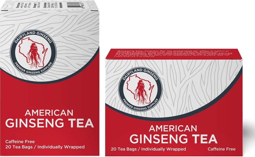 Dairyland American Ginseng Tea Bags م国茶 (40 ct) - Premium Wisconsin Ginseng Tea - Authentic American - Non-GMO, Gluten Free Drink