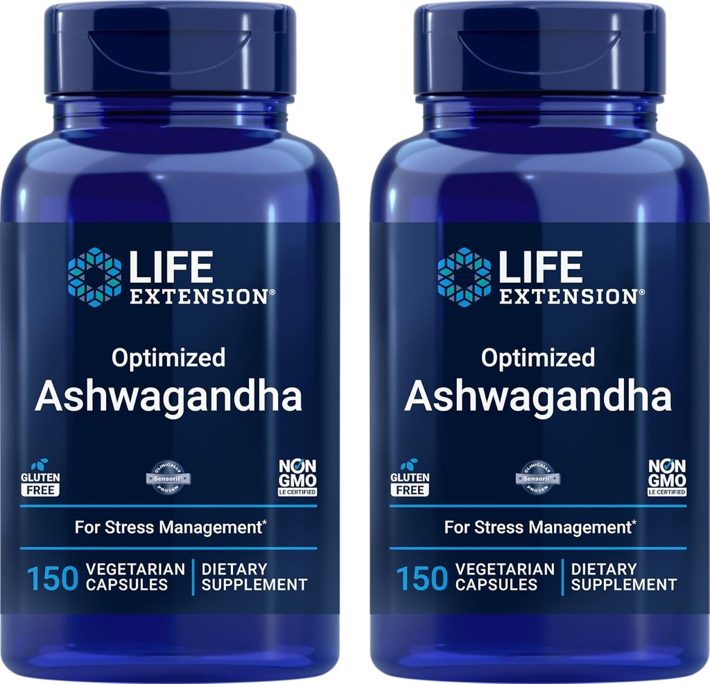 Ampliación de vida Optimizada Ashwagandha, 150 Veg Caps (Pack of 2) - Non-GMO, Gluten Free, Vegetarian Capsules
