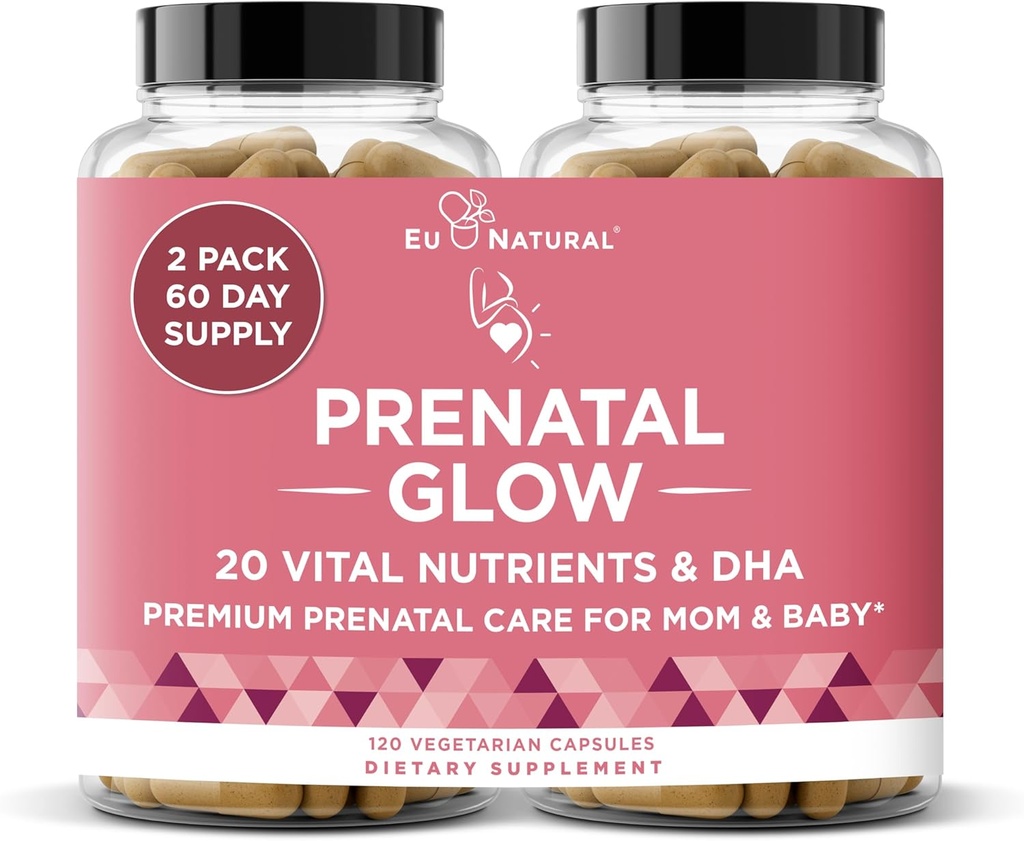 Vitaminas prenatales para las mujeres – 20 en-1 Nutrientes vitales para el embarazo saludable y el desarrollo fetal – Ácido fólico " DHA vegano para el crecimiento del bebé " Un embarazo cómodo: 120 cápsulas de ruido