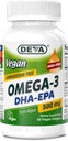 DEVA Vegan Omega-3 DHA-EPA 500MG – No Carrageenan, Aceite no Fish derivado de Algae, No GMO, 60 Softgels libres de gelatina