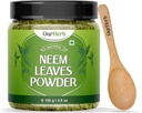 Neem Leaves Powder Natural Solution for Pimple-Free Clear Skin & Silky Hair, Ideal para Face Packs, Hair Care y Pigmentation Support with Wooden Spoon – 100g  durable 3.5 Oz