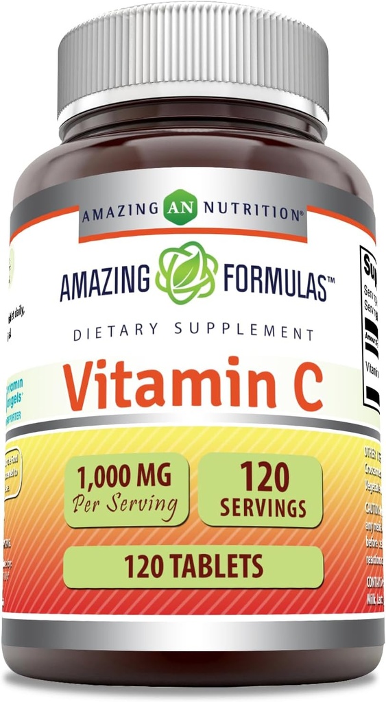 Fórmulas asombrosas Vitamina C 1000 Mg TENIDO Tablets Suplemento No-GMO TENIDO Gluten-Free TEN Made in USA (1 Pack TEN120 Count)