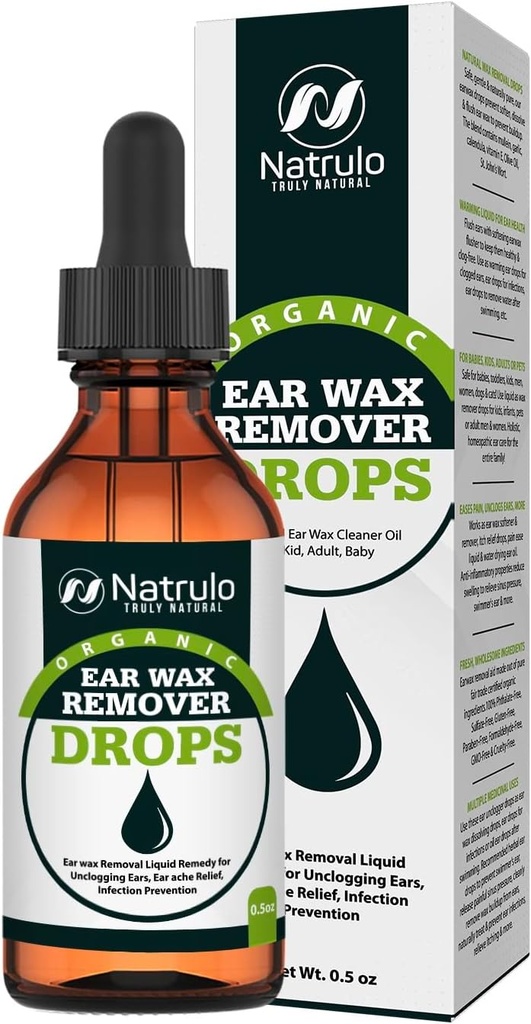 Orgánicas gotas de eliminación de cera para los oídos cerrados – Natural Ear Wax Cleaner Oil for Kid, Adult, Baby – Earwax Removal Liquid for Unclogging Ears, Earaches, Ear Health (Made in USA)